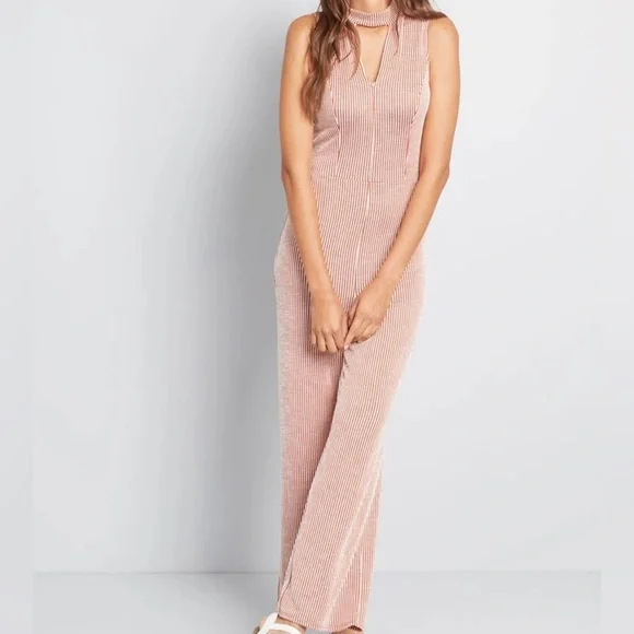 ModCloth Jumpsuit Sz Small For The Bliss Of It Striped Flare Retro Pinup Cut Out - Picture 2 of 12